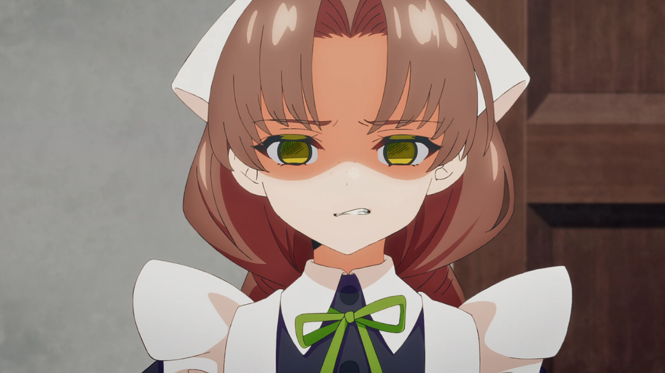 シャロに不満げな表情を見せるリノキス（アニメ第2話）